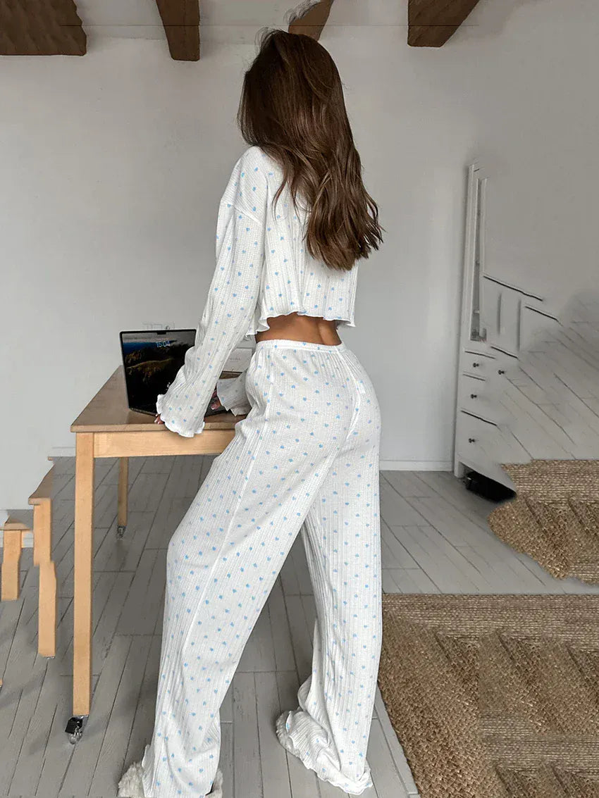 Piżama prążkowana z niebieskimi sercami