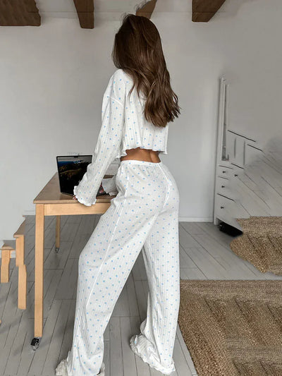 Piżama prążkowana z niebieskimi sercami