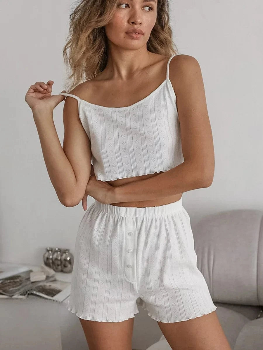 Trzyczęściowy komplet piżamowy z motywem serc