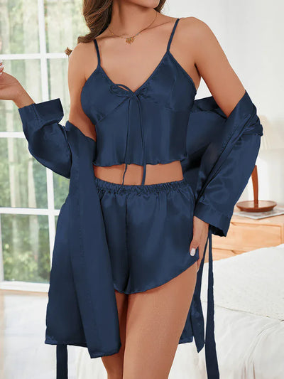 Komplet piżamowy w stylu satynowym ze szlafrokiem