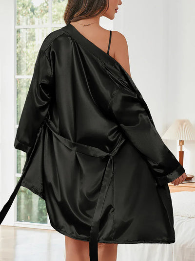 Komplet piżamowy w stylu satynowym ze szlafrokiem