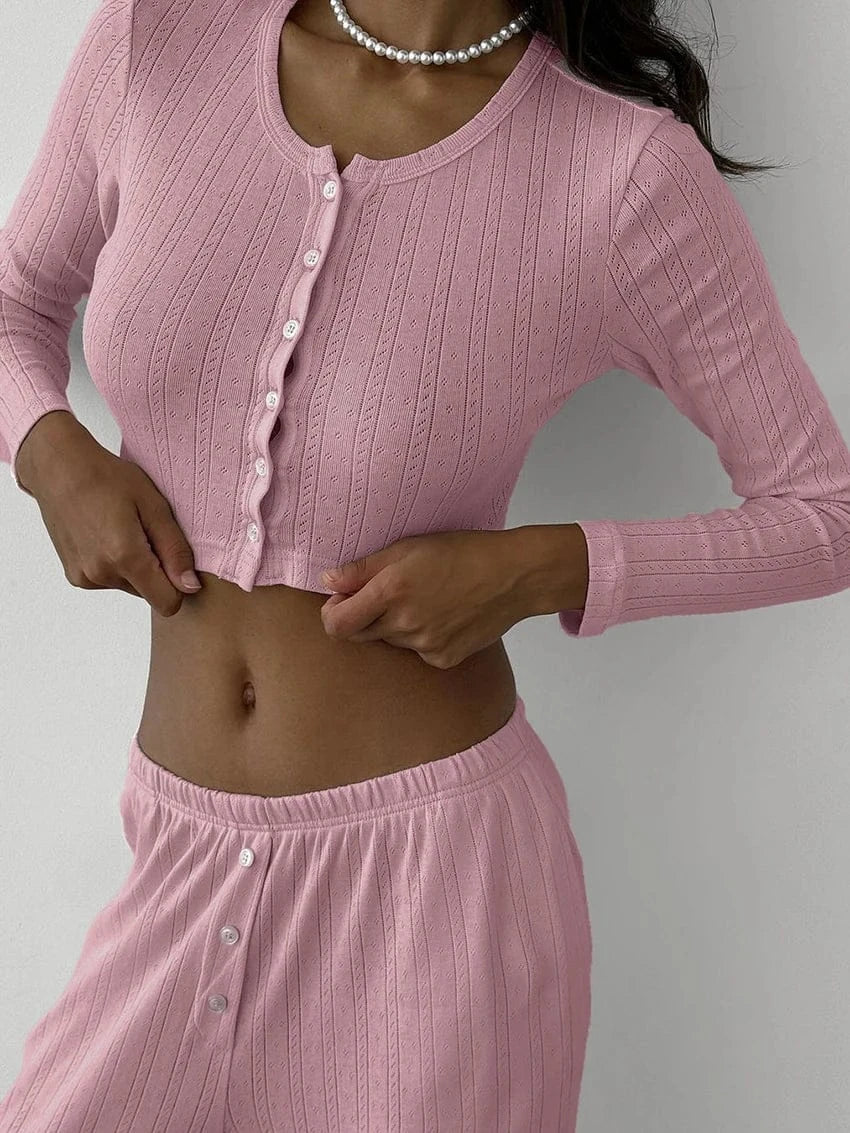 Ażurowa piżama dzianinowa z krótkim topem