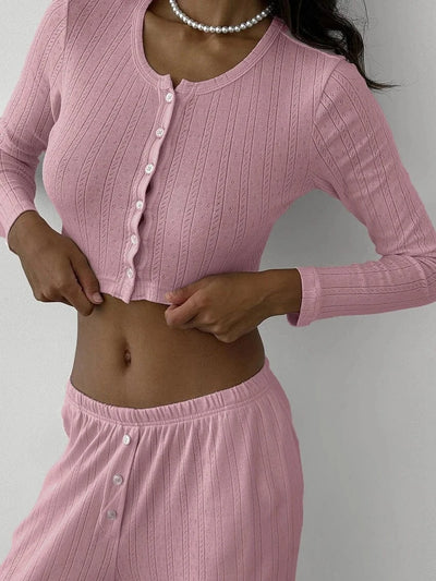 Ażurowa piżama dzianinowa z krótkim topem