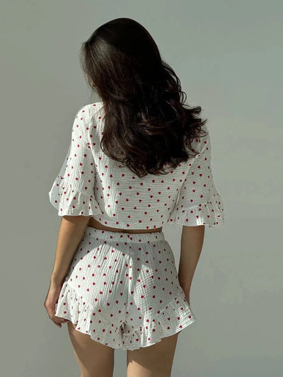 Komplet muślinowy z nadrukiem w serca