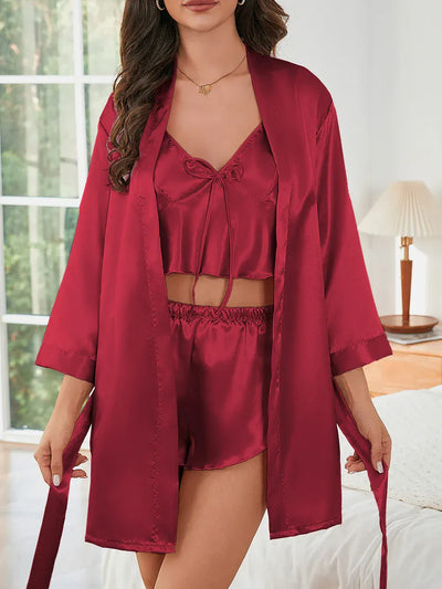 Komplet piżamowy w stylu satynowym ze szlafrokiem