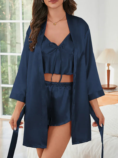 Komplet piżamowy w stylu satynowym ze szlafrokiem