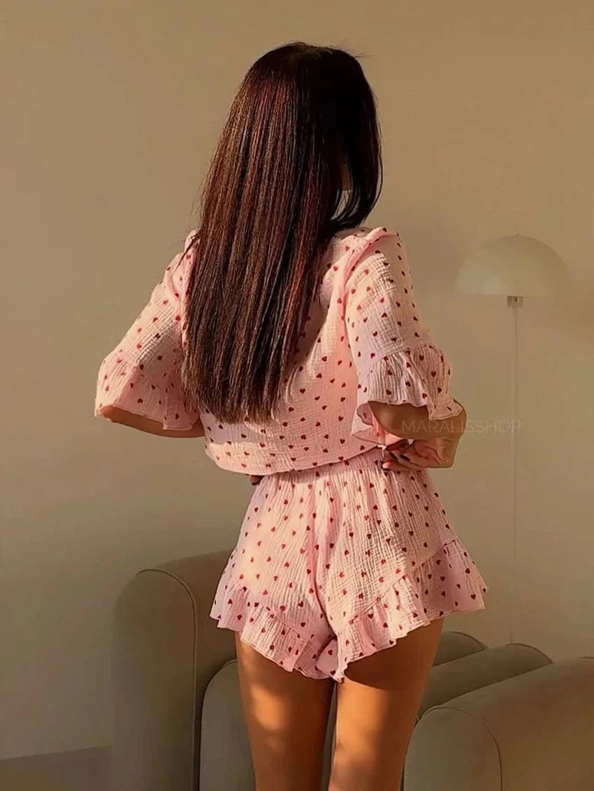 Komplet muślinowy z nadrukiem w serca