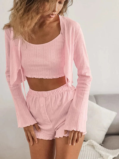 Trzyczęściowy komplet piżamowy z motywem serc