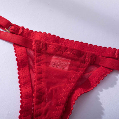 Czerwony paseczkowy komplet bielizny ze spódniczką-Diabolique