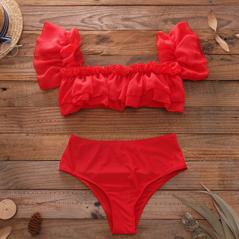 Czerwony strój kąpielowy z falbankami-Diabolique
