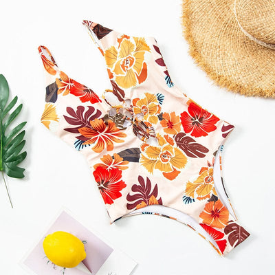 Jednoczęściowy kostium kąpielowy w pomarańczowe kwiaty-Diabolique