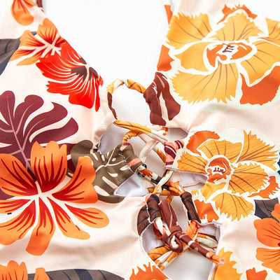 Jednoczęściowy kostium kąpielowy w pomarańczowe kwiaty-Diabolique