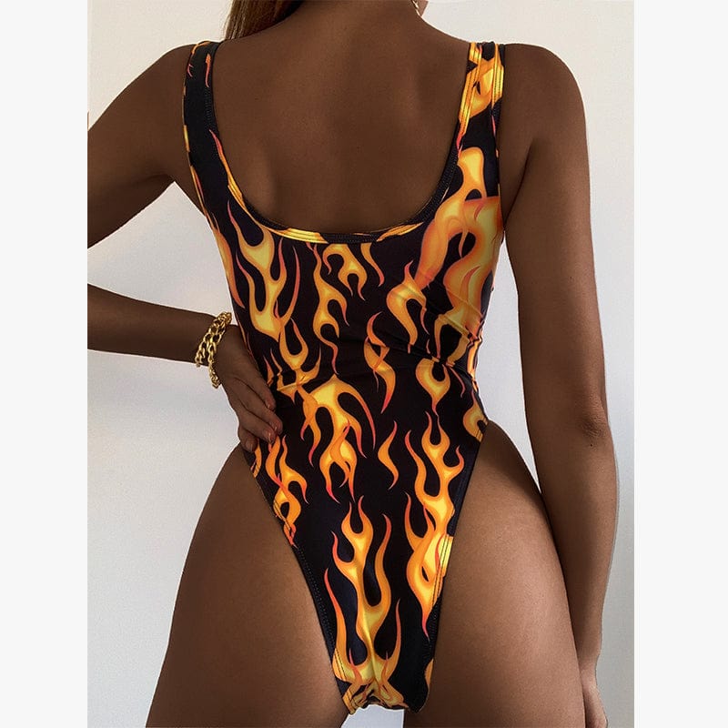 Jednoczęściowy strój kąpielowy z motywem płomieni-Diabolique